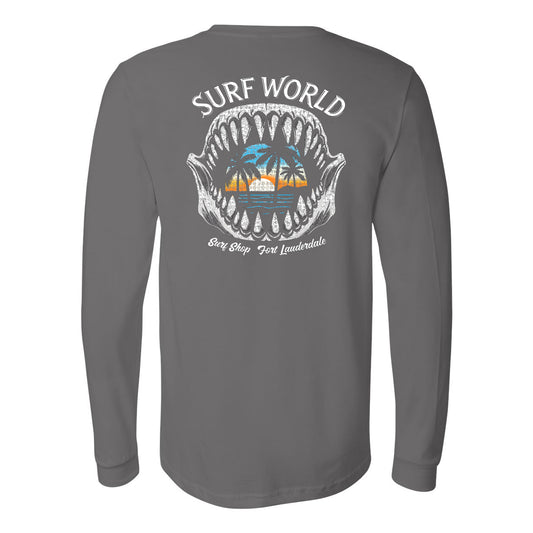 Surf World Tropical Shark Jaws Long Sleeve Tee - Graphite Mens Longsleeve Tee