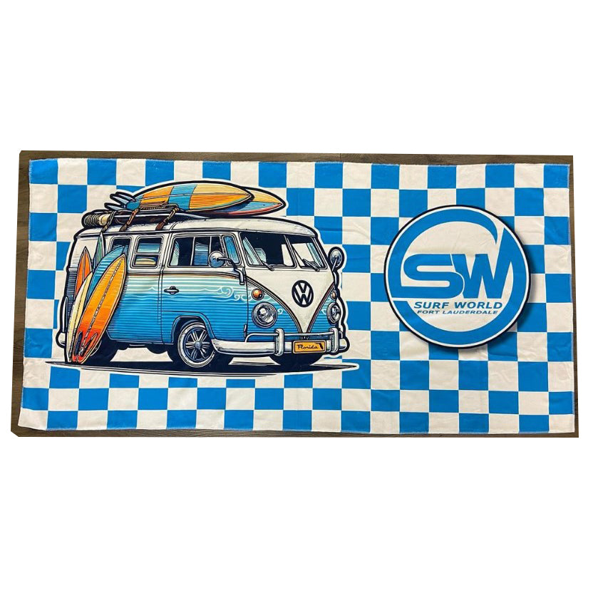 Surf World Microfiber Beach Towel VW BUS Blue Checkers Towel VW BUS Checkers