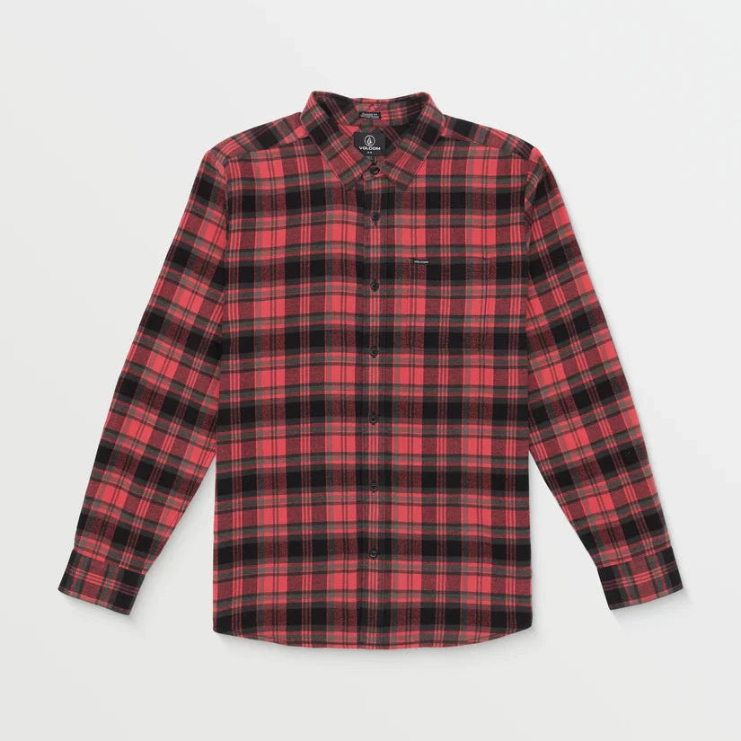 Volcom Caden Plaid LS Shirt - Cranberry Red Mens Woven