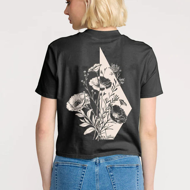Volcom Pocket Dial Crop T Shirt - Black Flower Stone Womens T Shirt