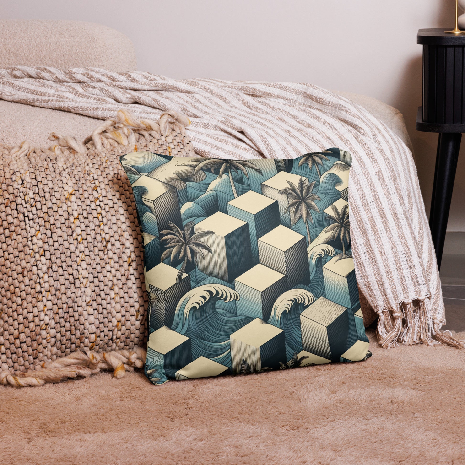 Waves and Palms Geometric Printed Pillow Misc