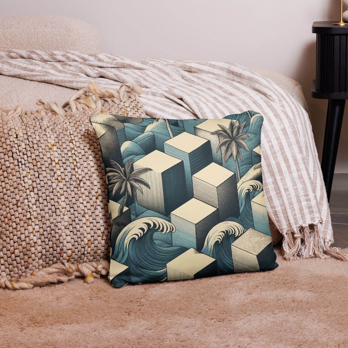 Waves and Palms Geometric Printed Pillow Misc 18″×18″