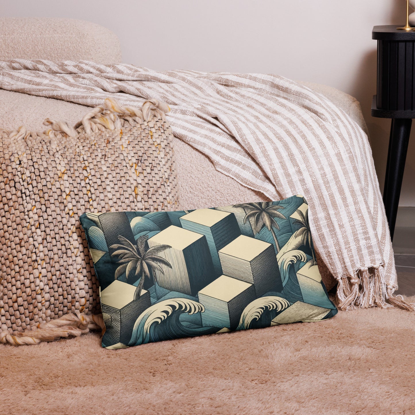 Waves and Palms Geometric Printed Pillow Misc