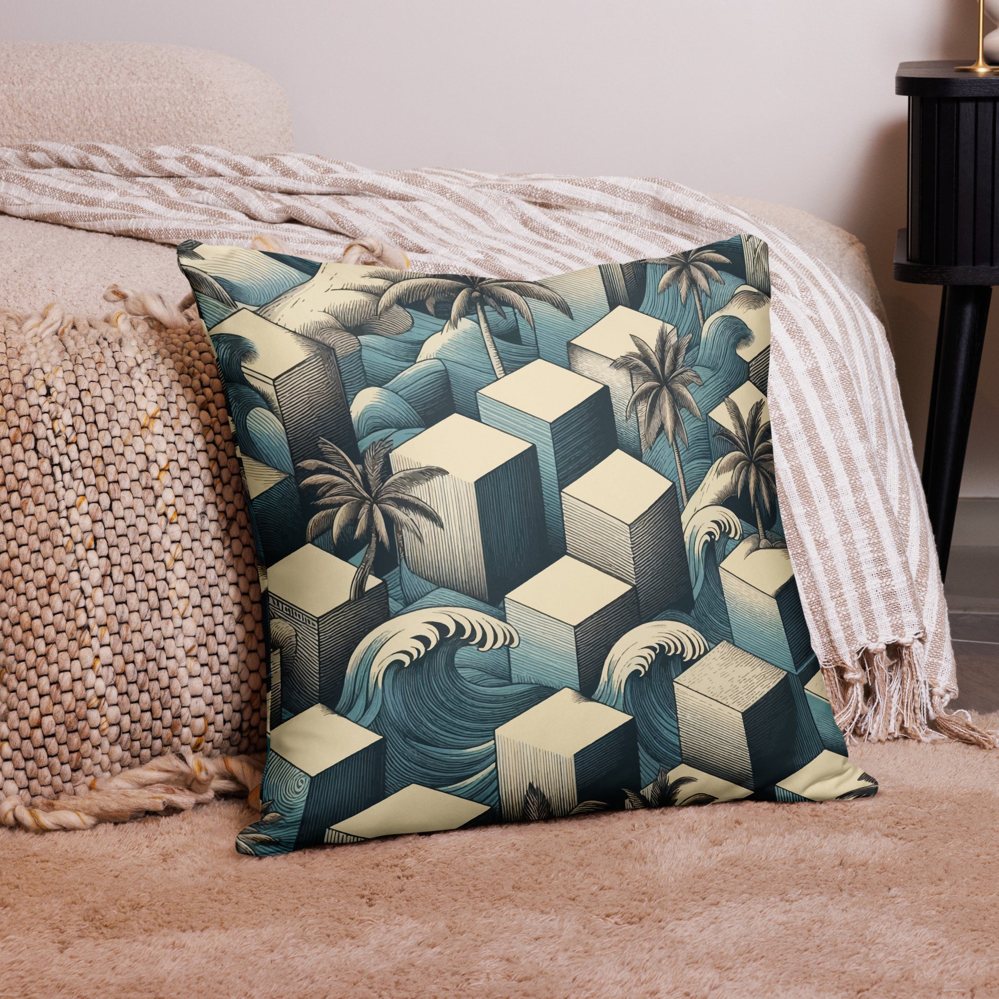 Waves and Palms Geometric Printed Pillow Misc