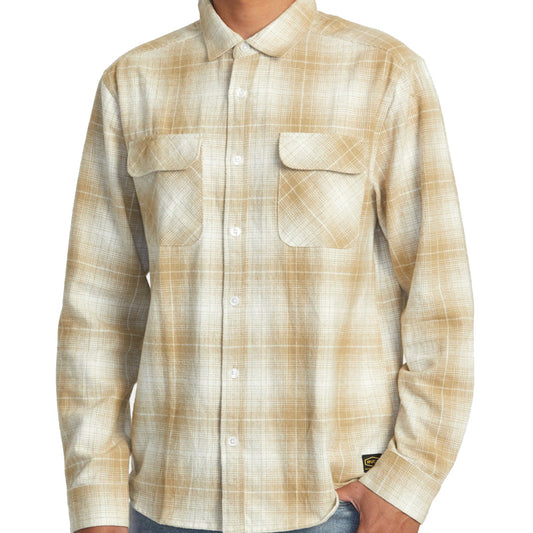 RVCA Day Shift Flannel Long Sleeve - Khaki Mens Woven Shirt