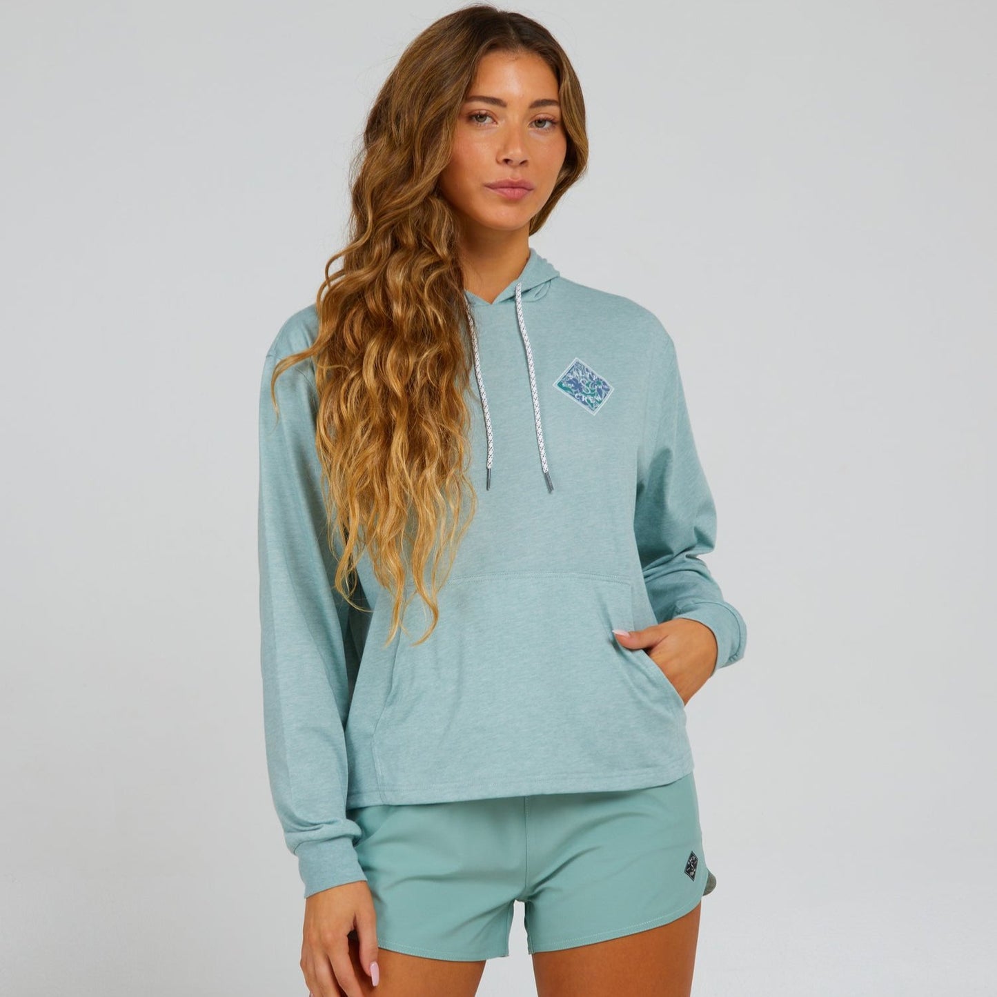 Salty Crew Floral Tippet Crop Tech Hoody - Cloud Blue womens hoodie