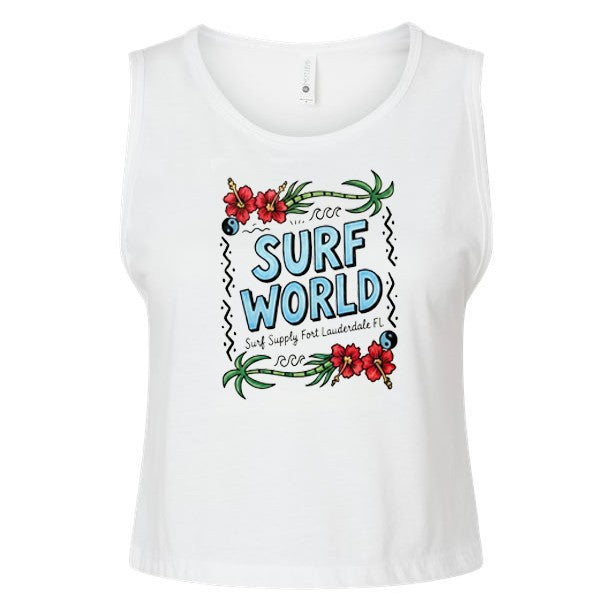 Surf World Palm Flower Women's Muscle Tank - White Womens T Shirt