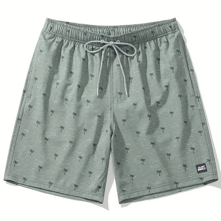 Surf World Elastic Mini Palms Swim / Surf Shorts - Heather Green Mens Boardshorts