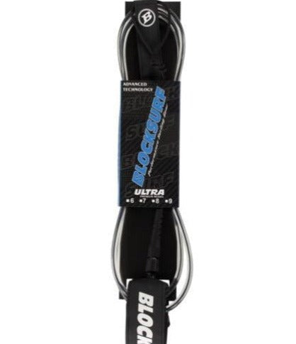 Blocksurf Ultra 9FT Surfboard Leash - Black Clear Leash