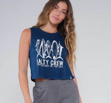 Salty Crew Line Up Cropped Tank - Blue Steel Womens Top