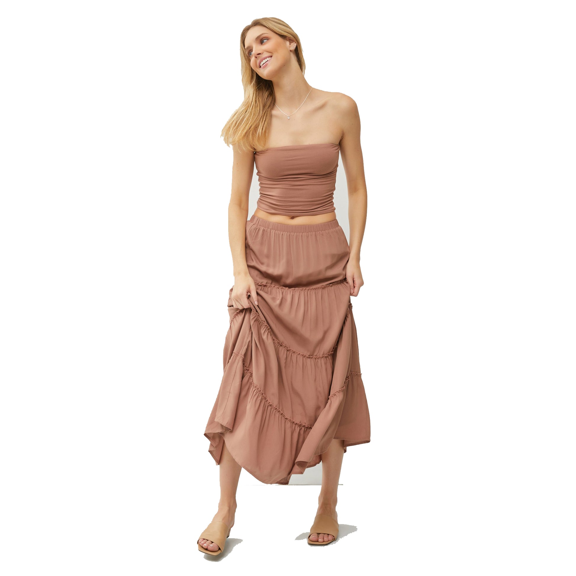 SURF WORLD - TIERED MAXI SKIRT - Brown Womens Short