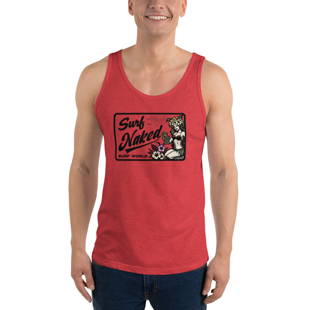 Surf Naked Surf World Tank Top in 3 Colors Mens Tank Red Triblend