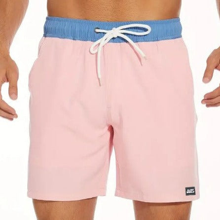 Surf World Elastic Solid Swim / Surf Shorts - Pink and Blue Mens Boardshorts