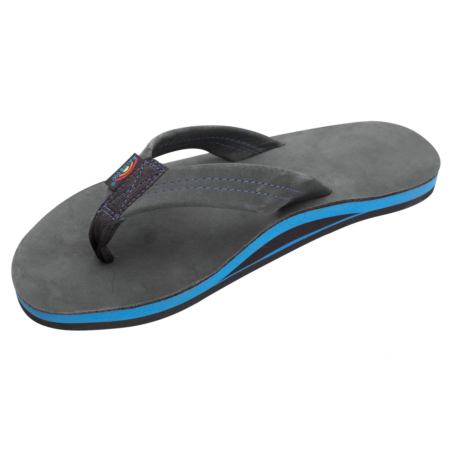 Rainbow Men's Black Leather Sandals Premier Blues - Black Blue midsole Mens Footwear