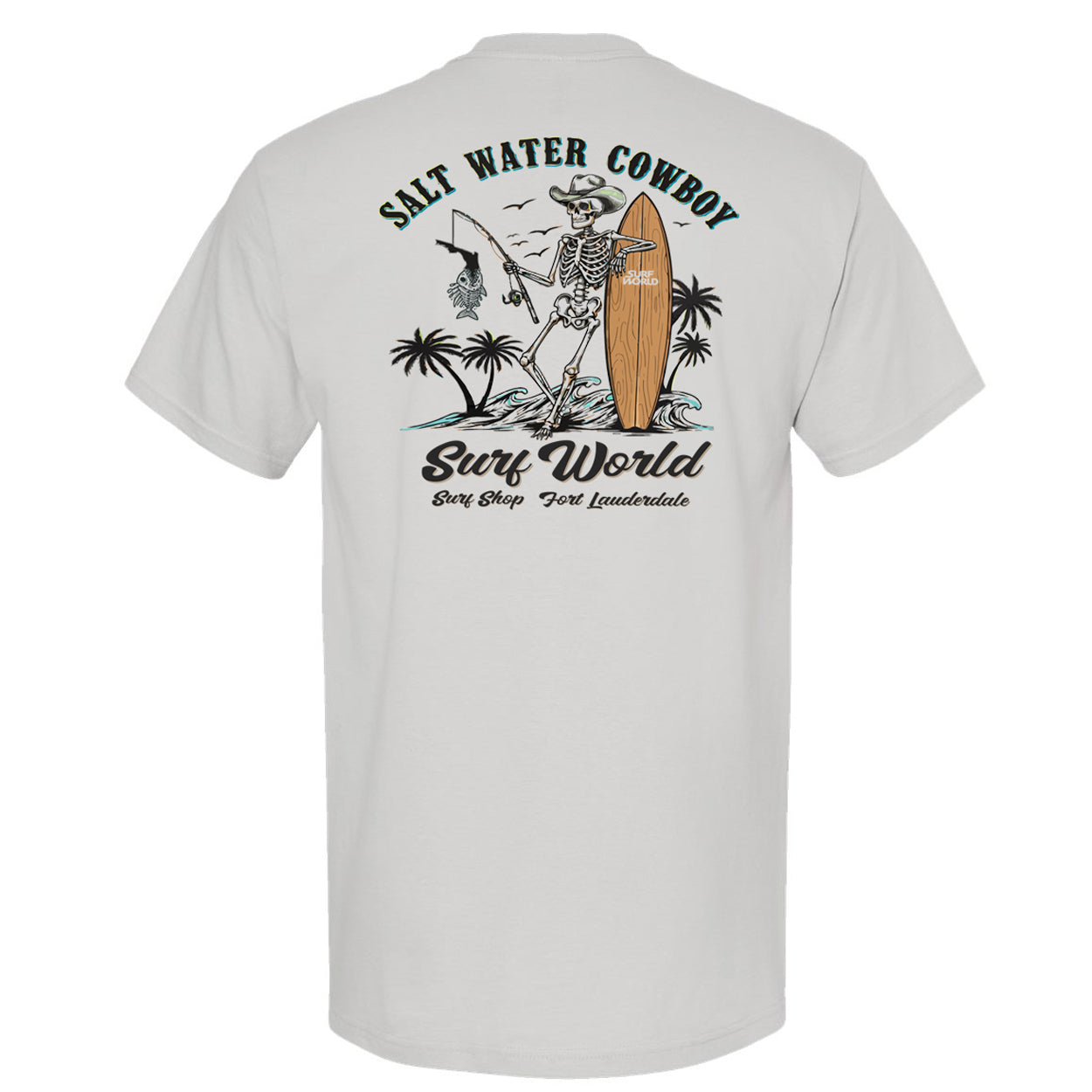 Surf World Saltwater Cowboy Skeleton Fish T-Shirt - Light Silver Mens T Shirt