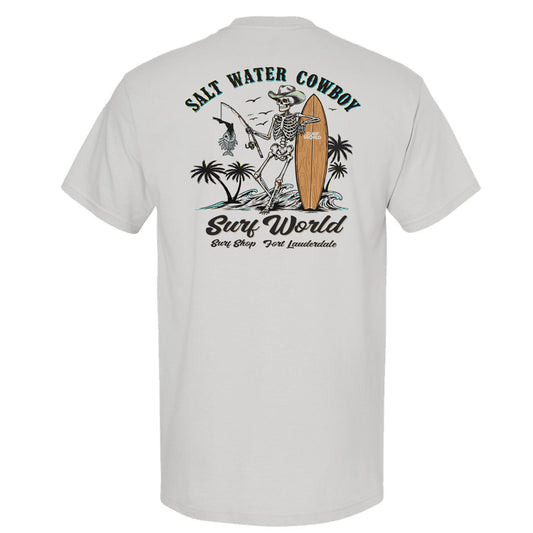 Surf World Saltwater Cowboy Skeleton Fish T-Shirt - Light Silver Mens T Shirt