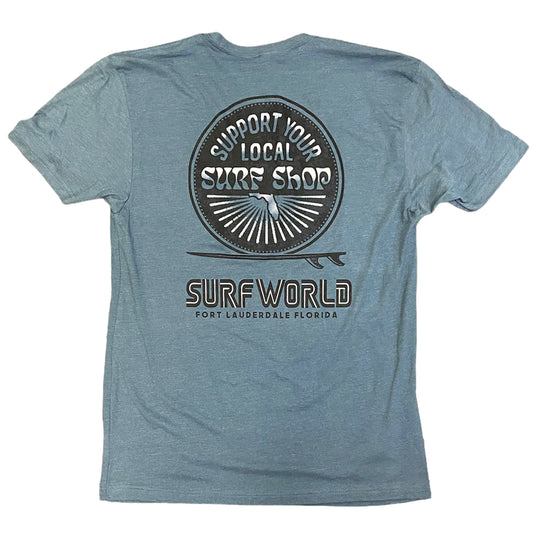 Surf World Support Your Local Surf Shop Tee Florida - Multi Colors Mens T Shirt Heather Slate