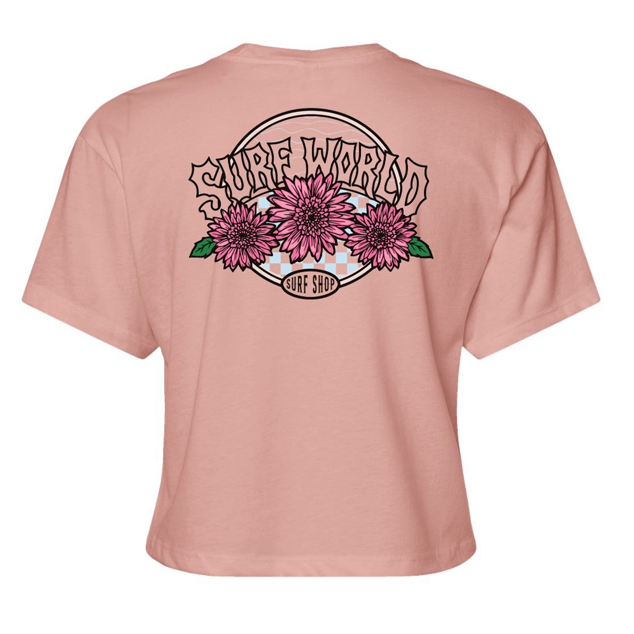 Surf World Tri Flower Hydra Logo Crop Tee - Dusty Pink Womens T Shirt