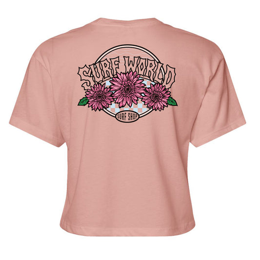 Surf World Tri Flower Hydra Logo Crop Tee - Dusty Pink Womens T Shirt