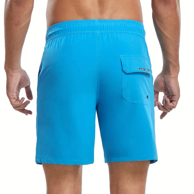 Surf World Elastic Solid Swim / Surf Shorts - Turq Blue Mens Boardshorts