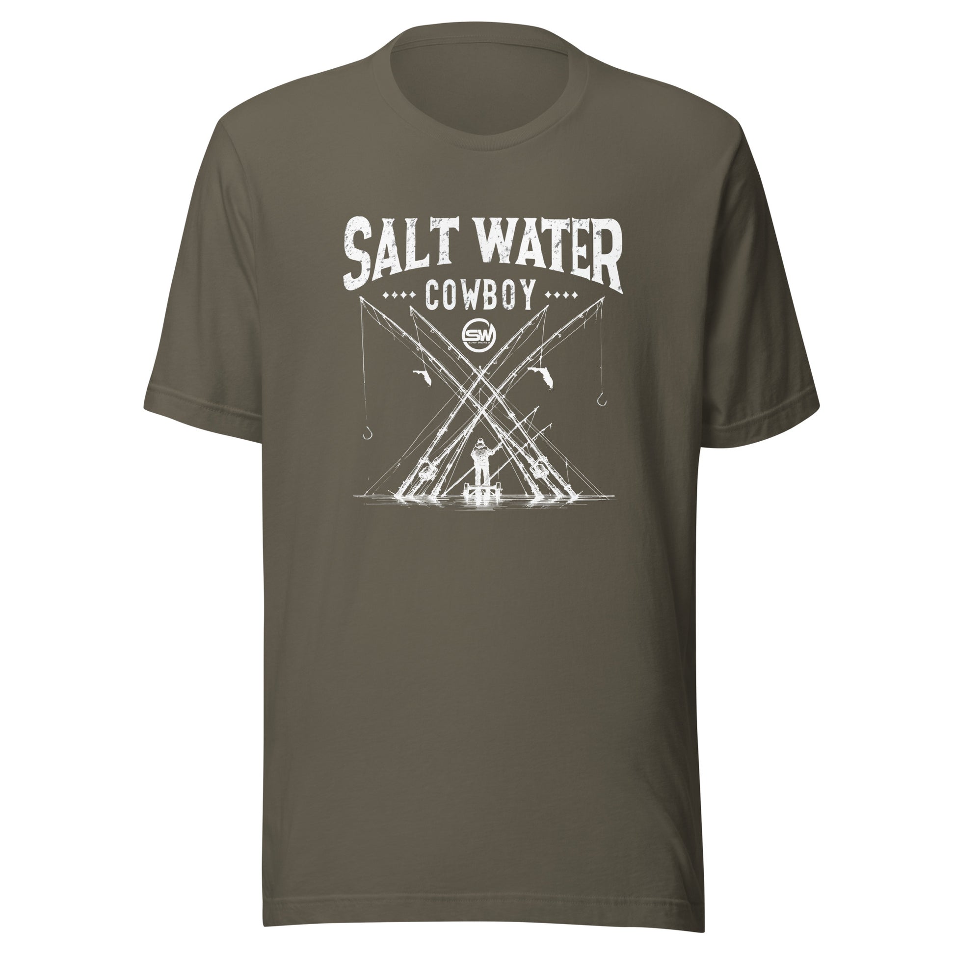 Saltwater Cowboy Rod Club T-Shirt - Surf World - Salt Water Mens T Shirt Army