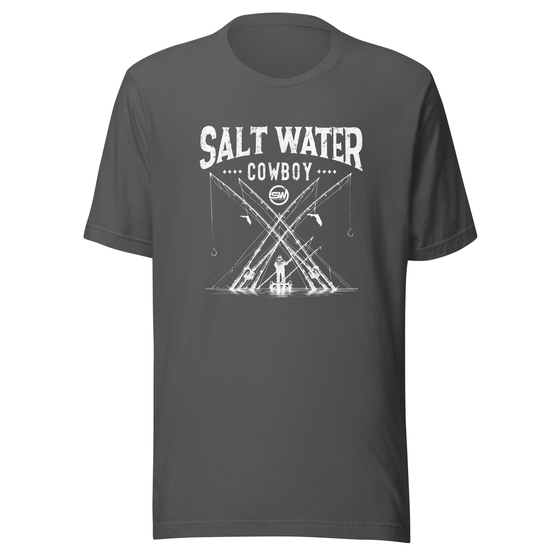 Saltwater Cowboy Rod Club T-Shirt - Surf World - Salt Water Mens T Shirt Asphalt