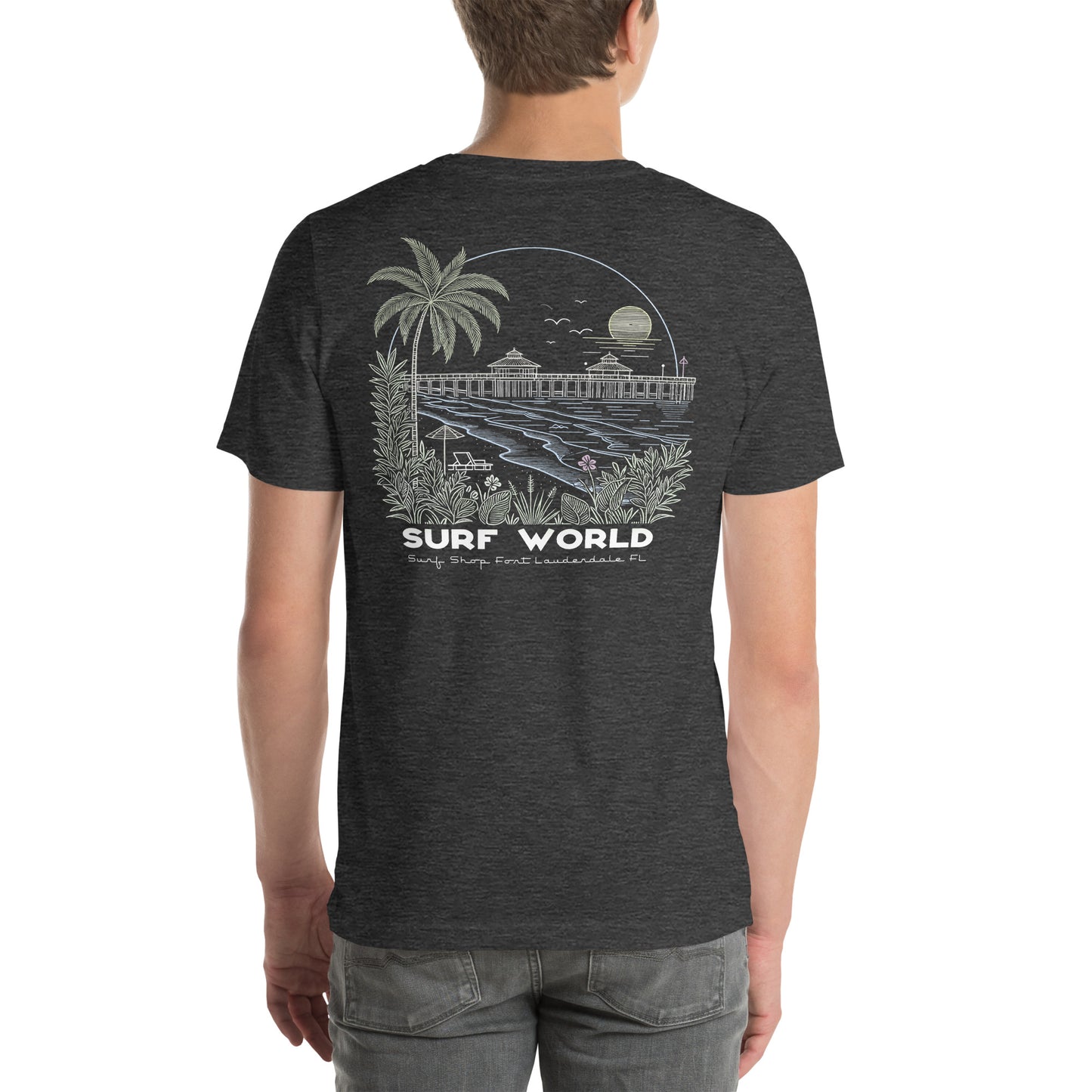 Surf World Pastel Palms Print Tee Shirt Mens T Shirt Dark Grey Heather