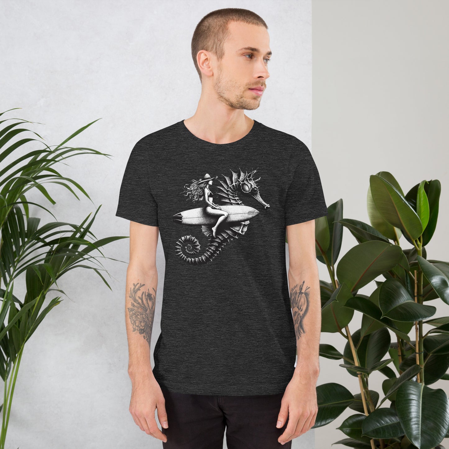 She-Horse Surf World Tee Mens T Shirt Dark Grey Heather