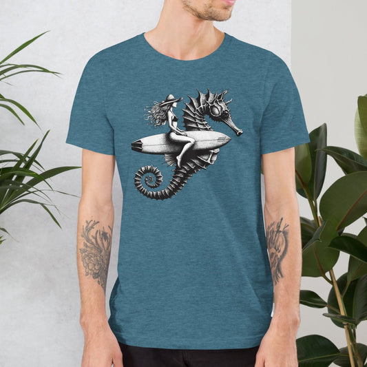 She-Horse Surf World Tee Mens T Shirt Heather Deep Teal