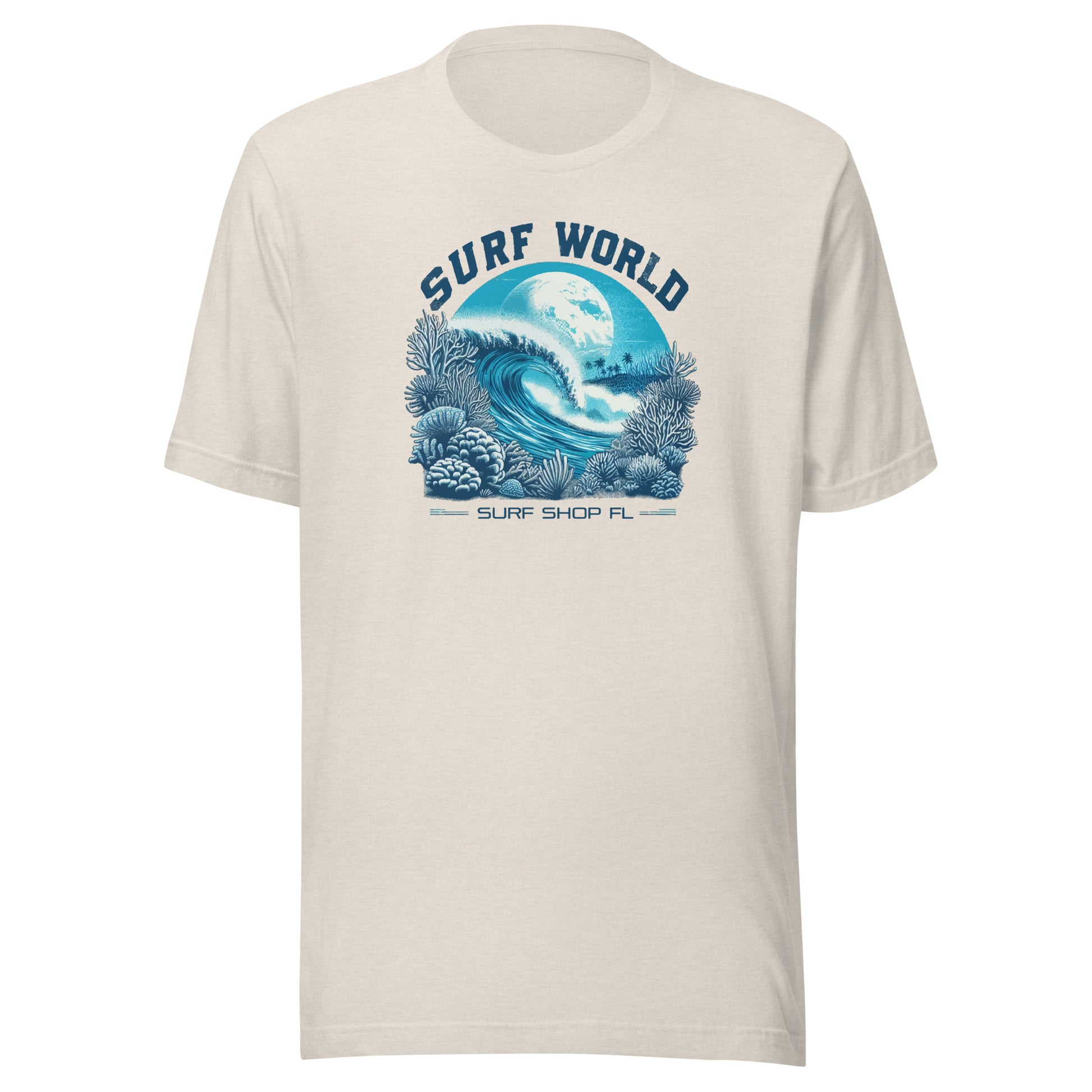 Surf World Coral Moon Tee Shirt Mens T Shirt Heather Dust