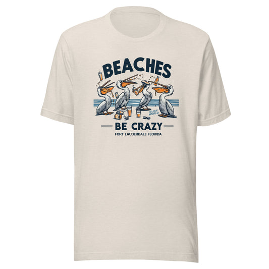 Beaches Be Crazy those crazy pelicans Surf World Tee Shirt Mens T Shirt