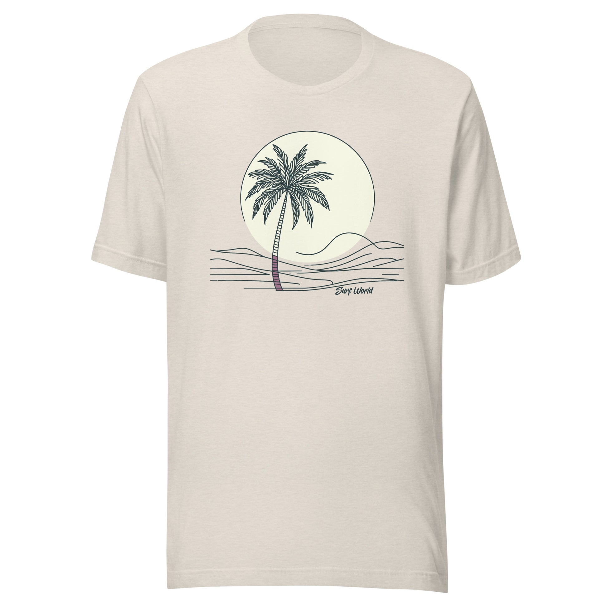 Surf World Pale Sun Palm Tree T Shirt Mens T Shirt Heather Dust