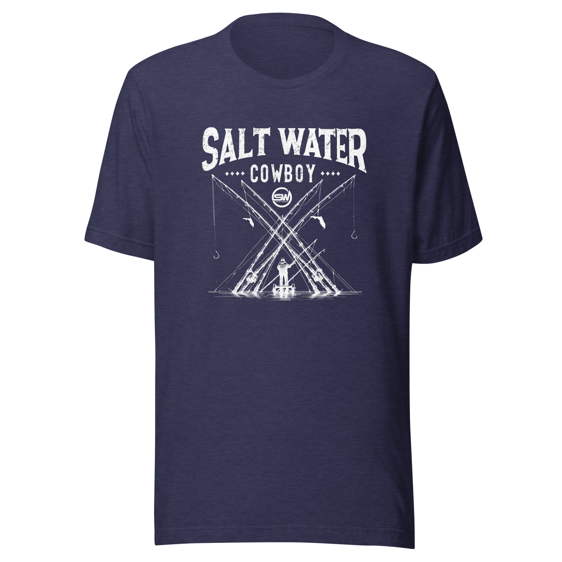 Saltwater Cowboy Rod Club T-Shirt - Surf World - Salt Water Mens T Shirt Heather Midnight Navy