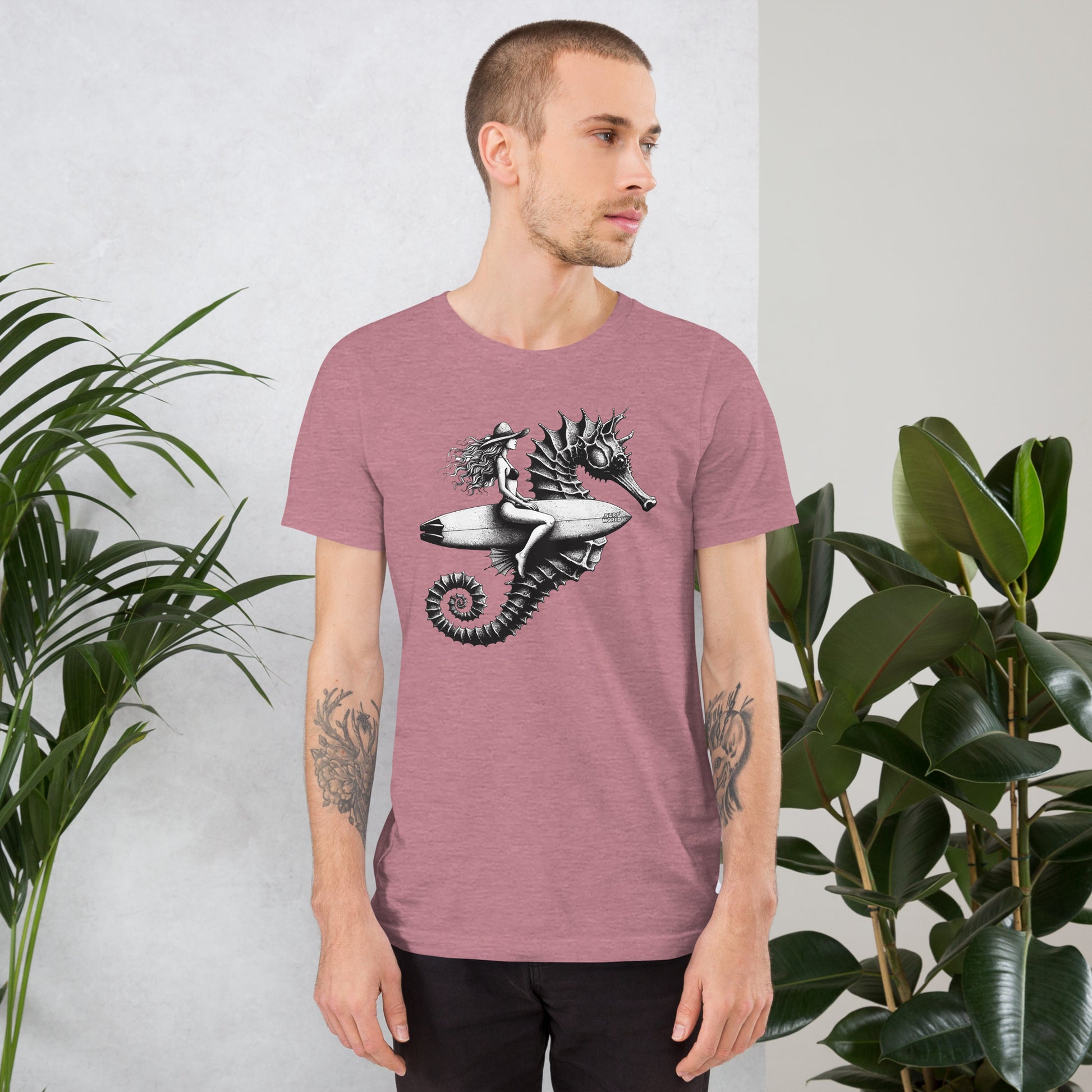 She-Horse Surf World Tee Mens T Shirt Heather Orchid