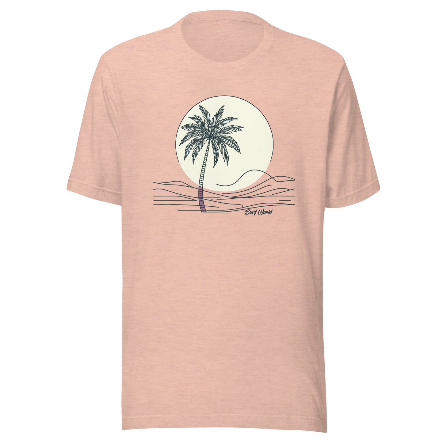 Surf World Pale Sun Palm Tree T Shirt Mens T Shirt Heather Prism Peach