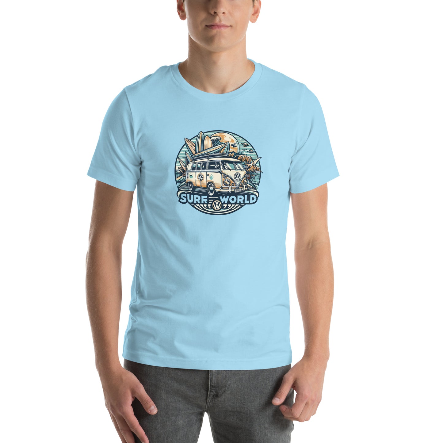 Surf World Iconic VW Bus Surf Tee Shirt Mens T Shirt Ocean Blue