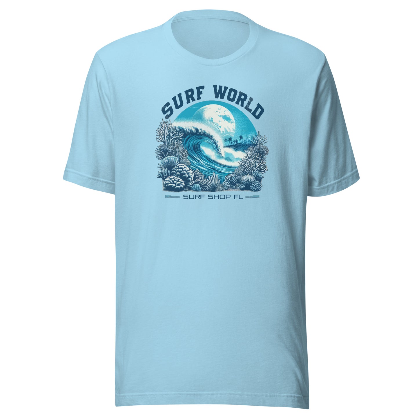 Surf World Coral Moon Tee Shirt Mens T Shirt Ocean Blue