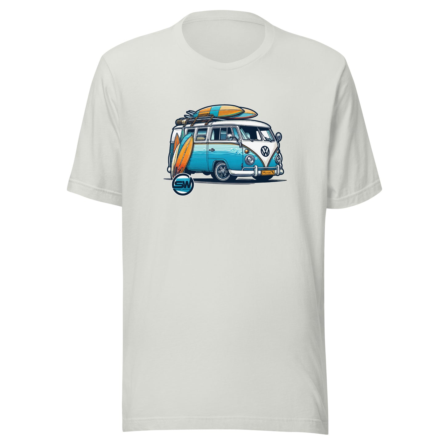 Surf World VW Stoked BUS Unisex t-shirt Mens T Shirt Silver