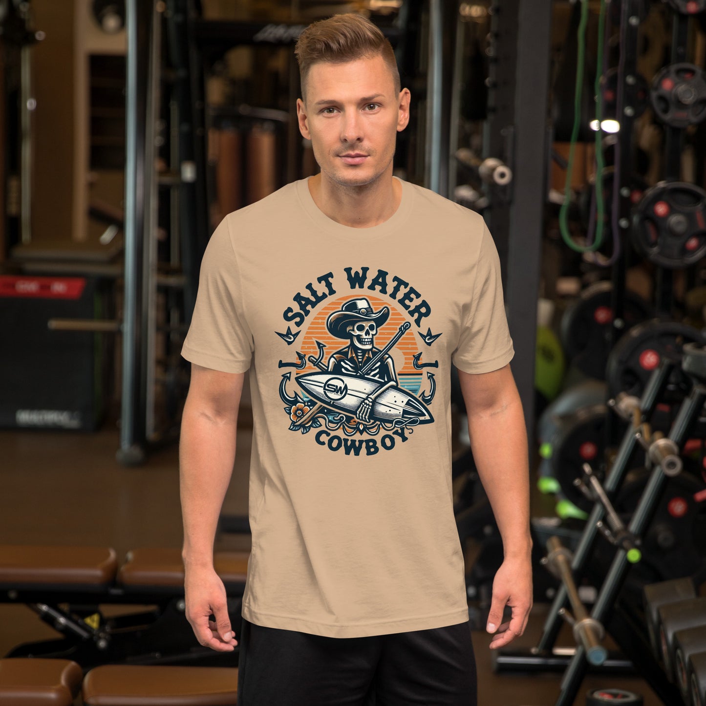 Salt Water Cowboy Hooked for Life Unisex t-shirt Mens T Shirt Tan