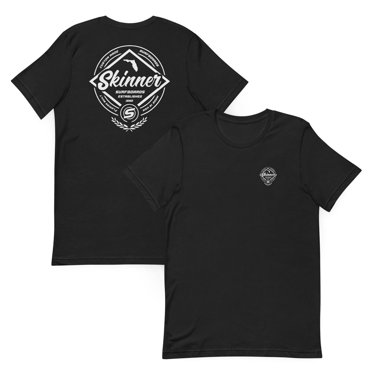 Skinner Surfboards Custom Made in the USA Tee Shirt. Mens T Shirt Vintage Black