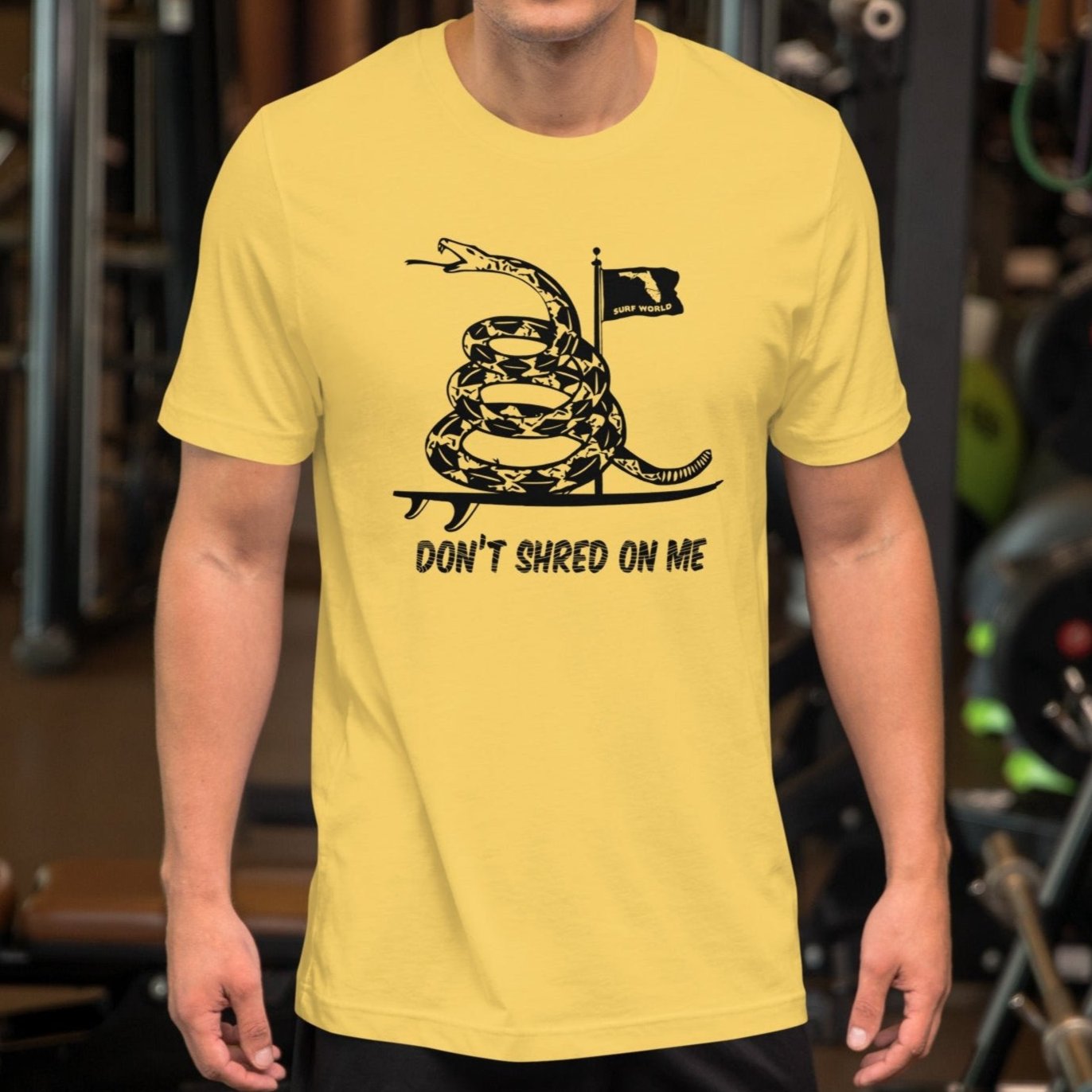 Surf World's Don't Shred On Me Gadsden Unisex t-shirt Mens T Shirt Yellow