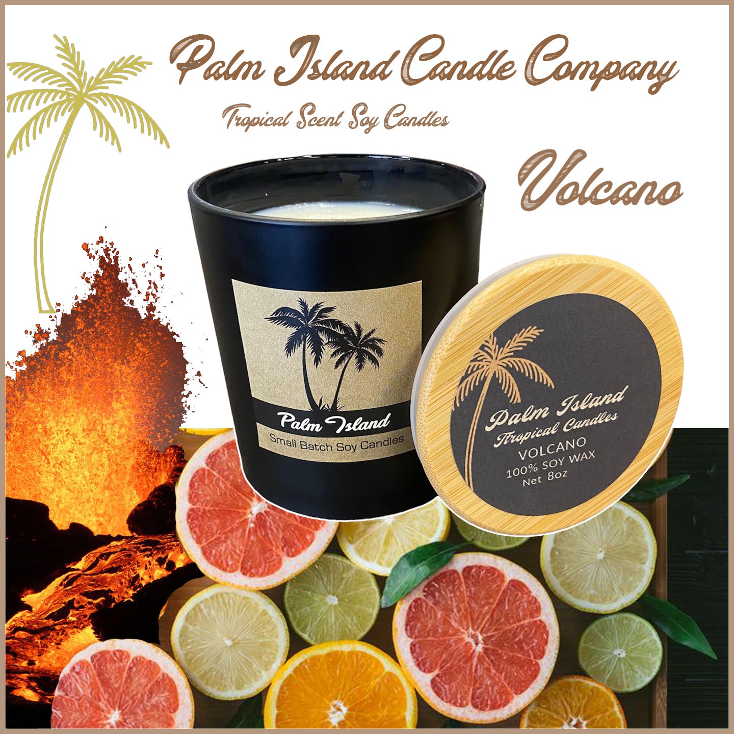 Palm Island Surf Wax Candles 10oz Matte Black Glass Jar - Volcano Candle 10oz black glass
