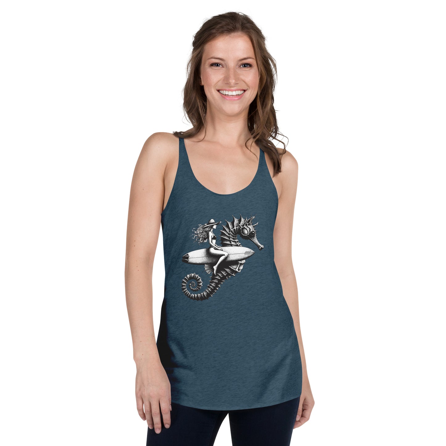 Surf World Seahorse Girl Women's Racerback Tank Womens Tank Indigo