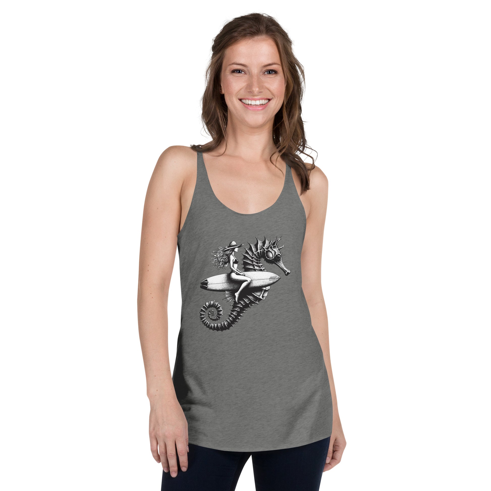 Surf World Seahorse Girl Women's Racerback Tank Womens Tank Premium Heather