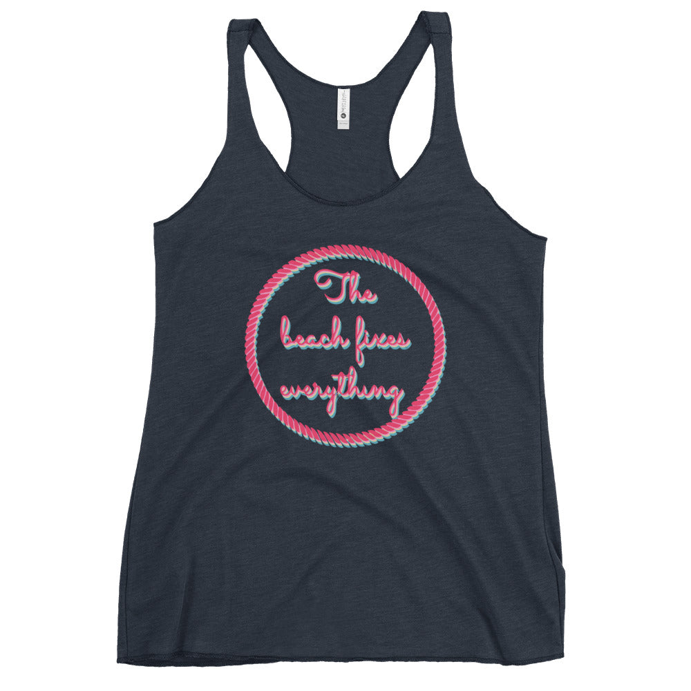 The Beach Fixes Everything, Women's Racerback Tank Womens Tank Vintage Navy