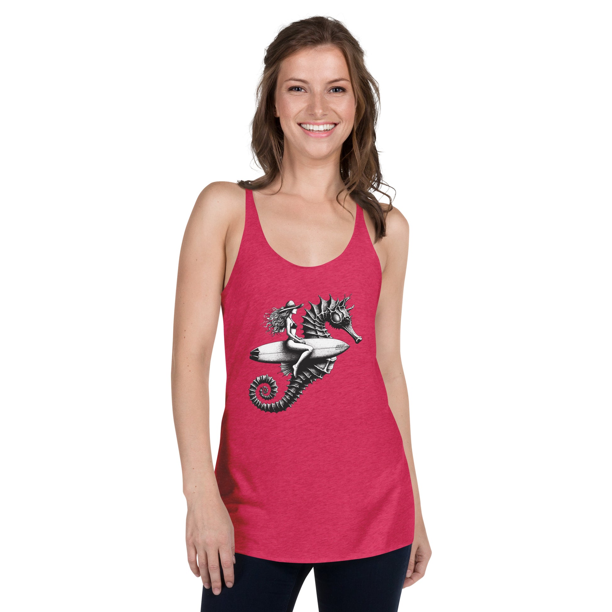 Surf World Seahorse Girl Women's Racerback Tank Womens Tank Vintage Shocking Pink