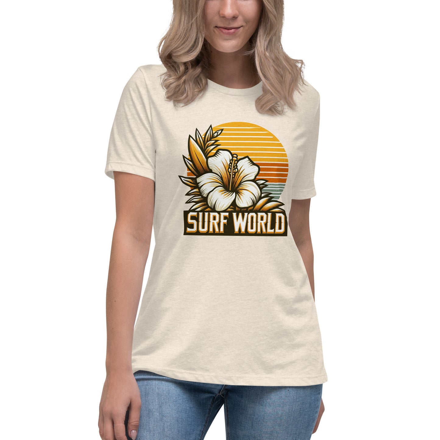 Surf World White Flower Women's Relaxed T-Shirt Womens T Shirt Heather Prism Natural