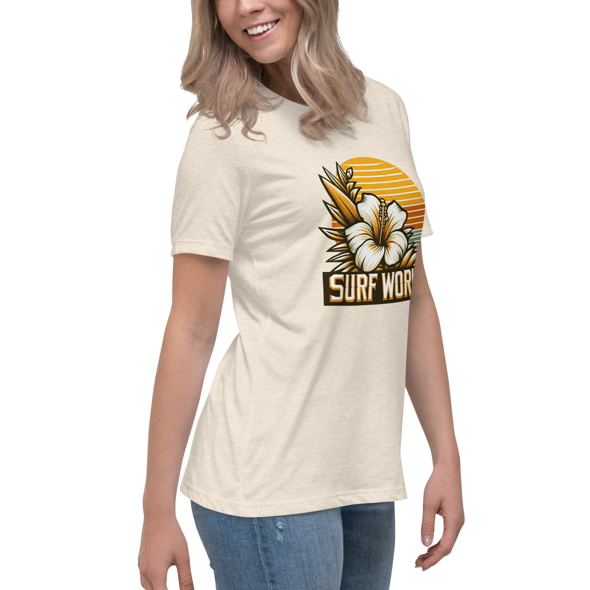 Surf World White Flower Women's Relaxed T-Shirt Womens T Shirt