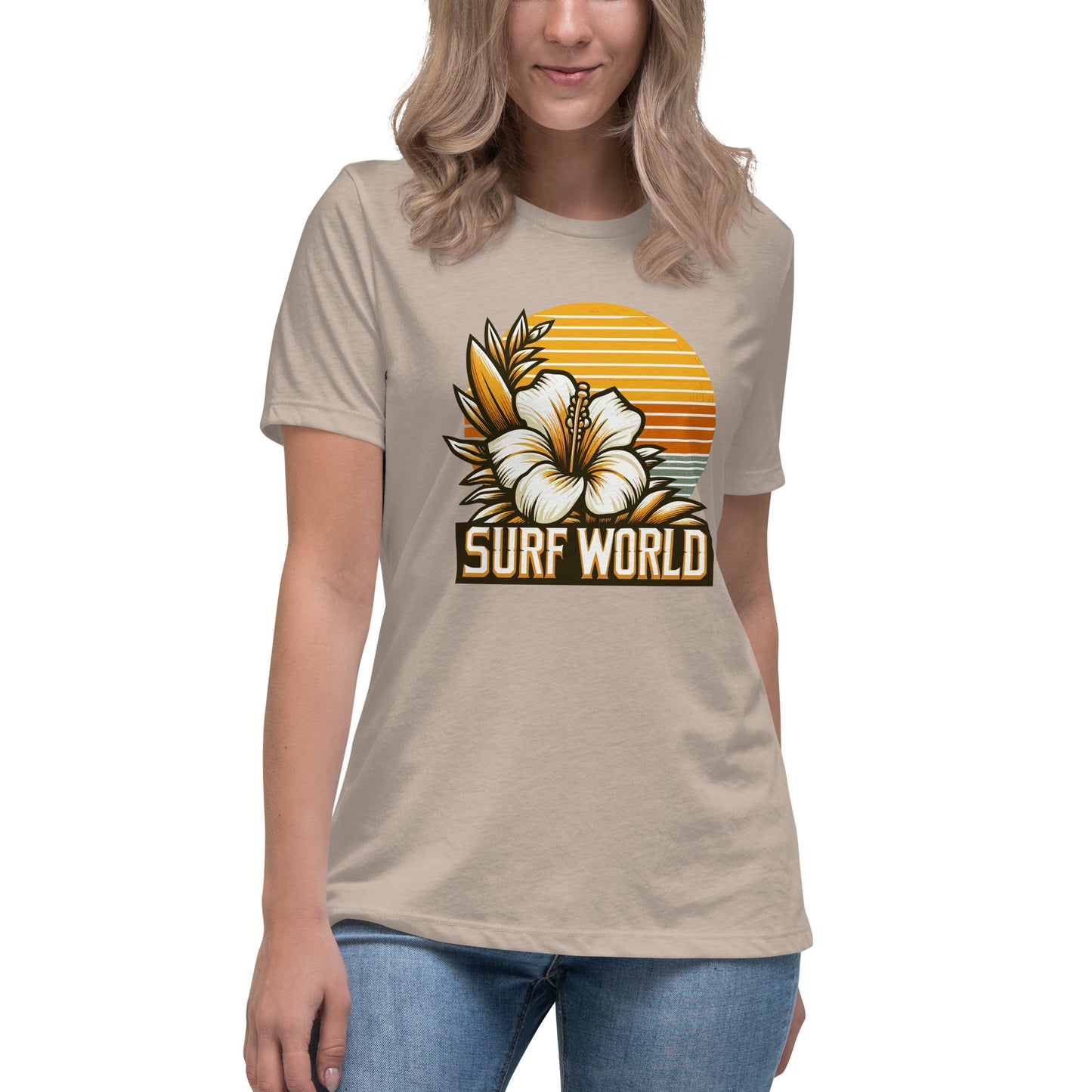 Surf World White Flower Women's Relaxed T-Shirt Womens T Shirt Heather Stone