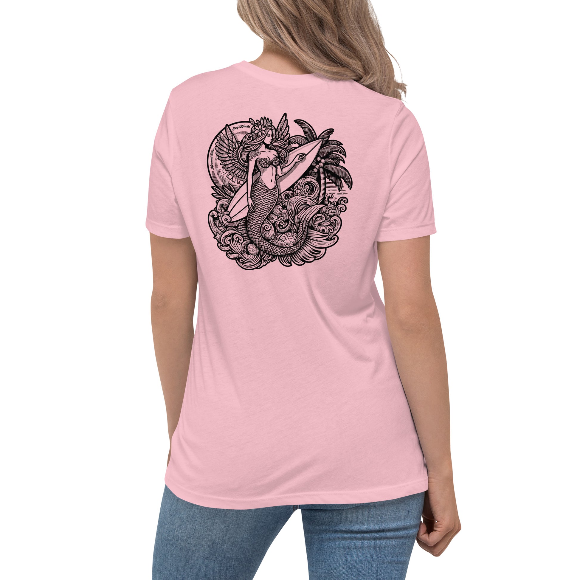 Surf World Mermaid Vibes Women's Relaxed T-Shirt Womens T Shirt Pink